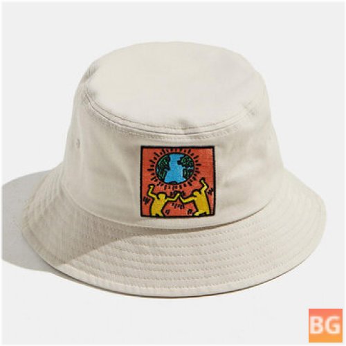 Unisex Cotton Environmentalists Harmonious With Nature Theme Pattern Sunshade Bucket Hat