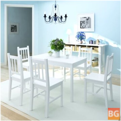 Pine Wood Dining Table Set with 6 Chairs - High Quality