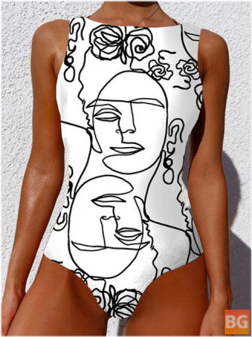 Abstract High Neck One-Piece Swimsuit for Women