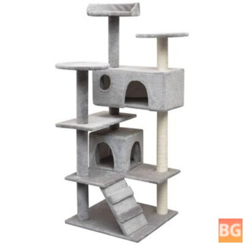 Cat Tree - 67x67x125cm - with Sisal Scratching Posts - 125 cm Grey Scratcher Tower Home Furniture Climbing Frame Toy