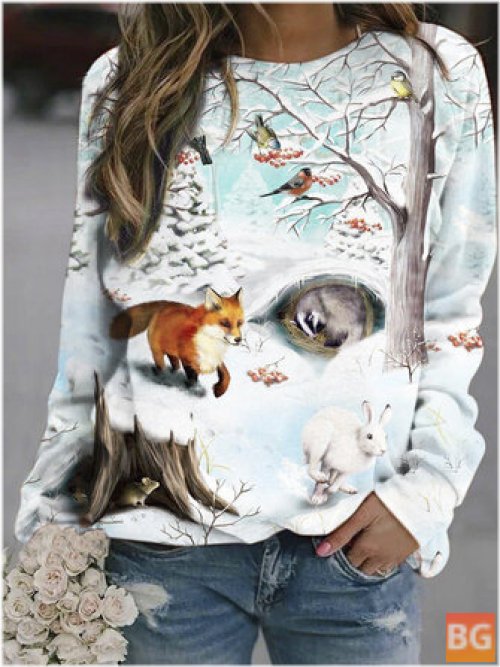 Women's Multi-colored 3D Animal Landscape Pullover Sweatshirt