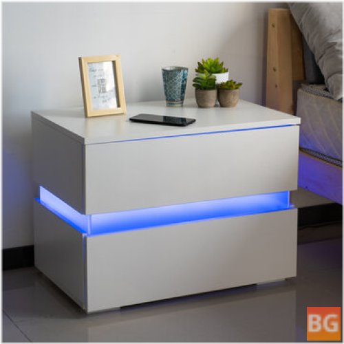 LED Gloss Nightstand with Drawers for Home and Office