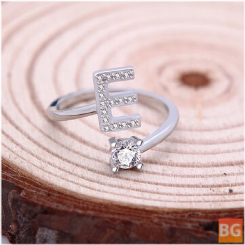 26 Letter English Ring with Copper-plated White Gold Rhinestone