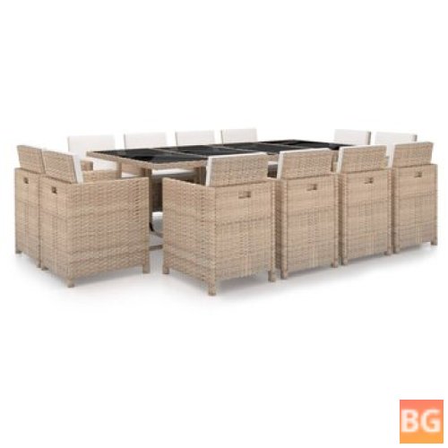 Outdoor Dining Set with Cushions - Poly Rattan