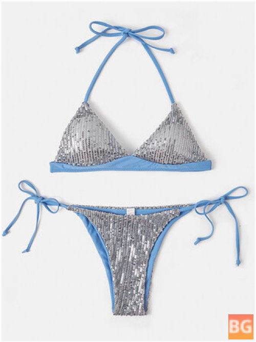 Solid Colors Halter Top for Women - Backless Bikini String Beachwear