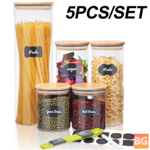 SAWAKE 5-Piece Glass Food Storage Set with Bamboo Lids
