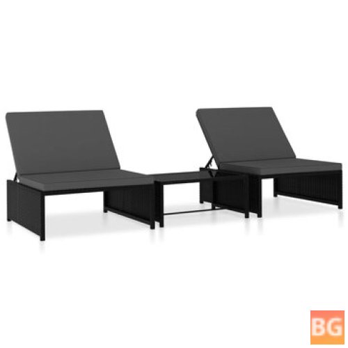 Sun Loungers - 2 pcs with Table Poly Rattan