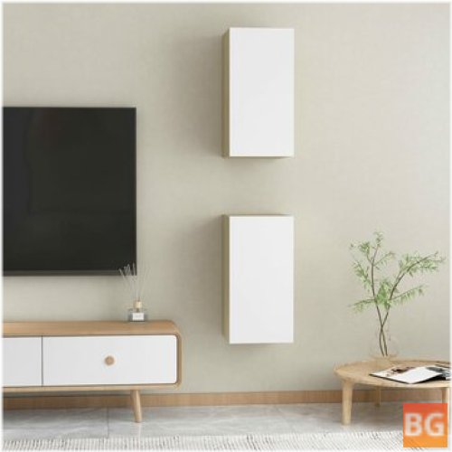 TV Cabinets - 2 pcs White and Sonoma Oak