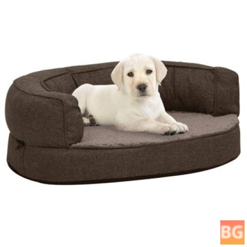 Dog Bed - Ergonomic Linen Look - 60x42 cm - fleece brown