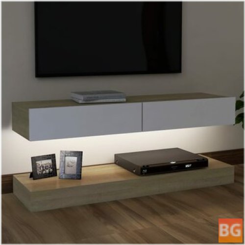 TV Cabinet with LED Lights - White and Oak 47.2