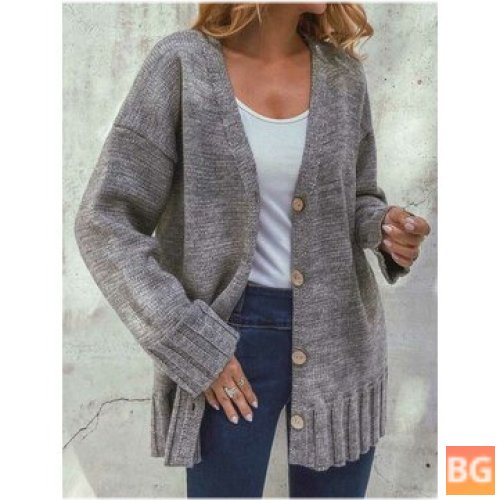 Solid Color Button Cardigan For Women