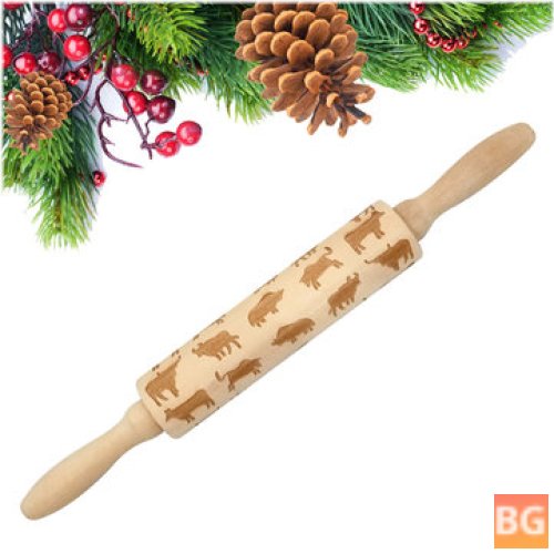 Wooden Christmas Embossed Rolling Pin Dough Stick - Baking Pastry Tool