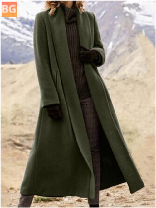 Lapel Longline Women's Coat with Pockets