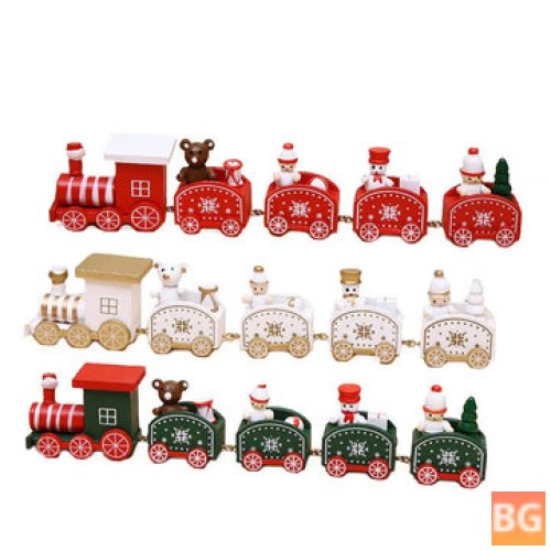 5 Knots Wooden Train with Snowman Bear Christmas Decorations