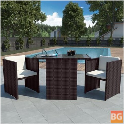 Outdoor Dining Set with Cushions and Rattan Brown Material