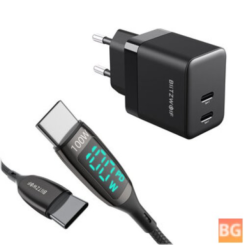 BlitzWolf GaN Dual Type-C Charger with LED Display Cable