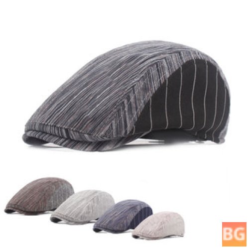 Newsboy Cap for Men - Cotton Beret with Stripes and Buckle