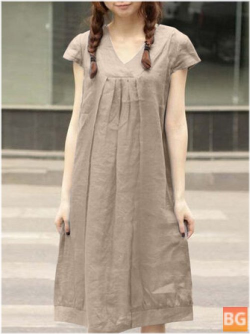 Short Sleeve Cotton Dress with Ruched Top