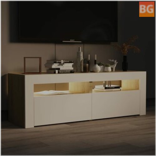 TV Cabinet with LED Lights - White and Oak 47.2