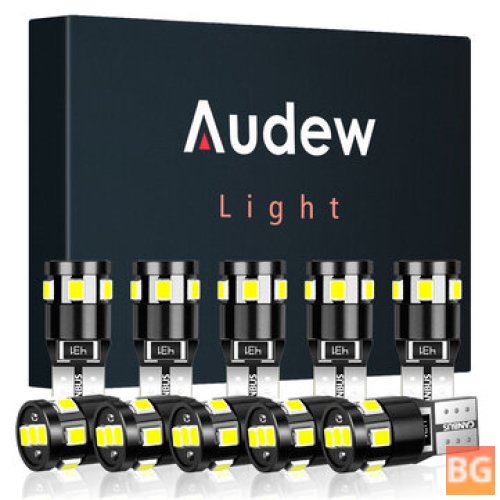 Audew T10 W5W Car LED Side Marker Lights - Parking Interior Bulbs - Canbus Error-Free 2.7W 4882K Xenon White 10Pcs