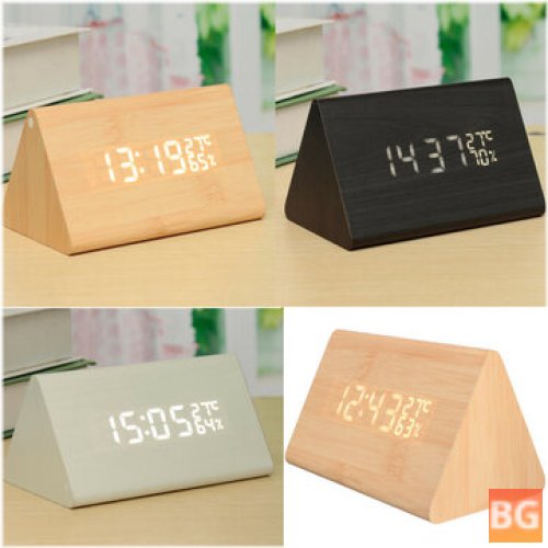 Wooden Desk Clock with Alarm - Humidity, Temperature, and Digital Display