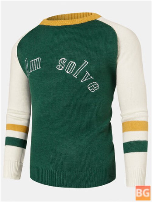 Color Block Letter Embroidery Pullover Sweaters for Men