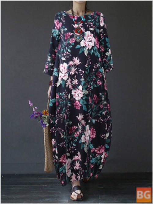 Dress with Side Pockets - Vintage Floral Print