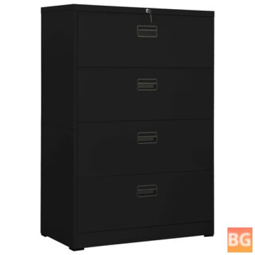 Black filing cabinet with 36