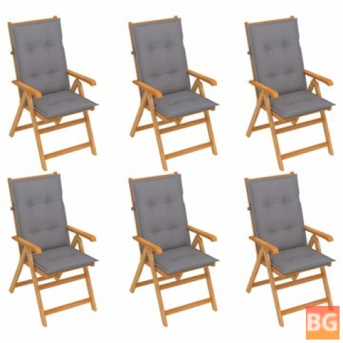 6-Piece Garden Chairs in Gray Cushions with Solid Teak Wood