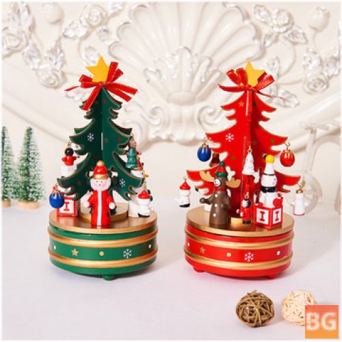 Christmas Decorations - Wooden Christmas Tree with Deer Santa Claus Music Box