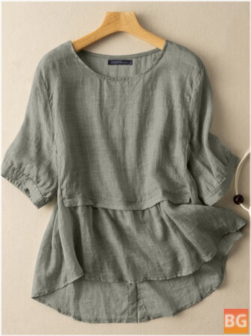 Button-Up Blouse with Solid Button Straps