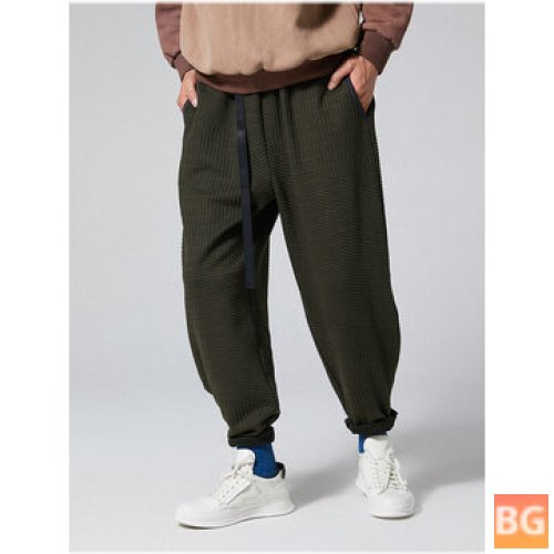 Vertical Striped Pants with Elastic Waistline