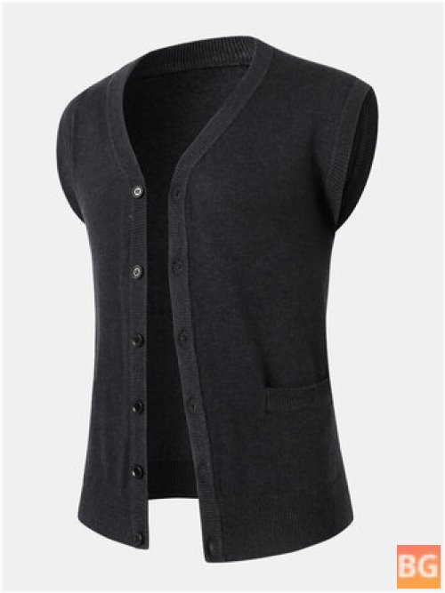 Woolen Vest with V-Neck Button - Men