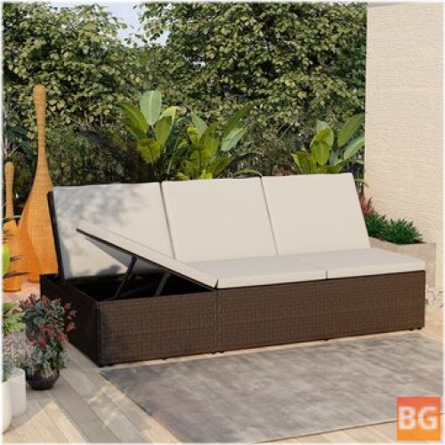 Sun Bed with Cushion and Rattan Brown