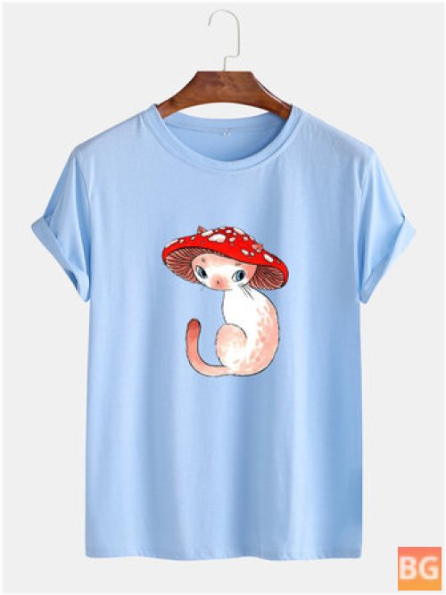 T-Shirts for Men - Cartoon Mushroom Cat