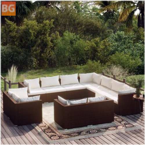 Lounge Set with Cushions and Rattan Brown Cover