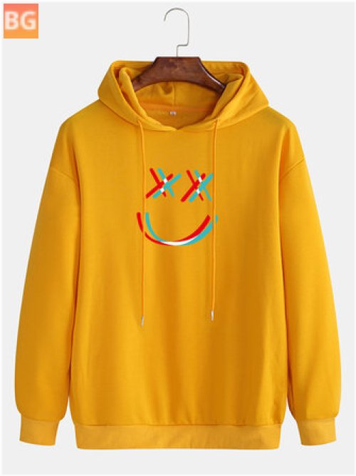 Mens Overhead Hoodie with Bright Smile Face Print