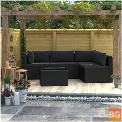 Garden Set with Cushions - Poly Rattan Black