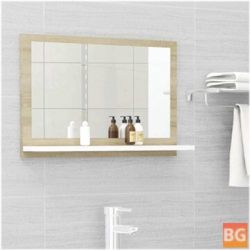 Bathroom Mirror - White and Oak - 23.6