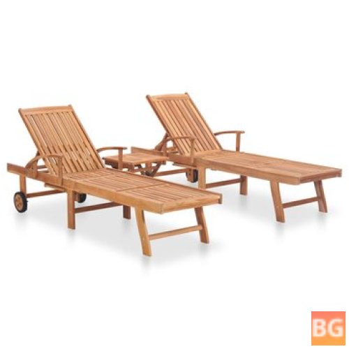 Sun Loungers - 2 pcs with Table - Solid Teak Wood