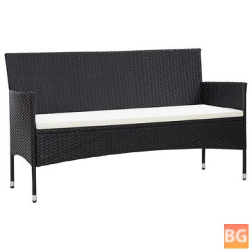 3-seater Sofa with Cushions - Black Poly Rattan