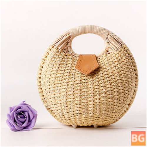 Summer Beach Bag with Straw and Rattan Material