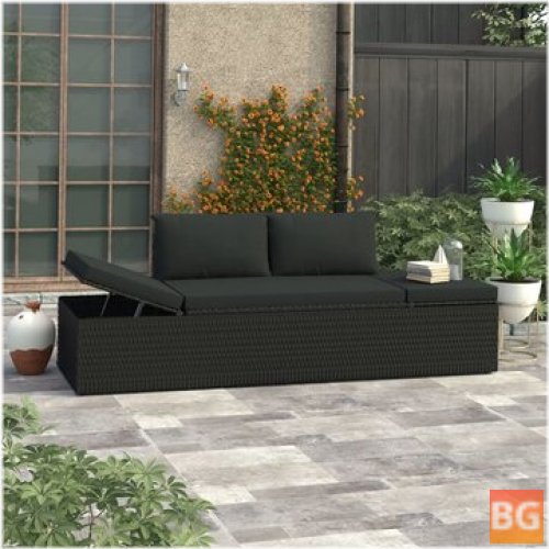 Sun Bed with Cushions - Poly Rattan