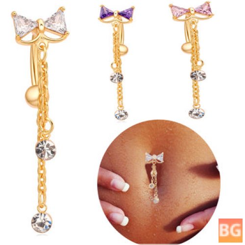 Belly Piercing Ring for Women - Elegant Bowknot Tassel Rhinestone