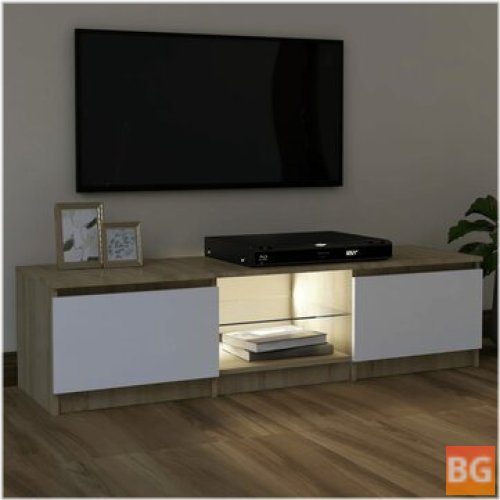 TV Cabinet with LED Lights - White and Oak 47.2