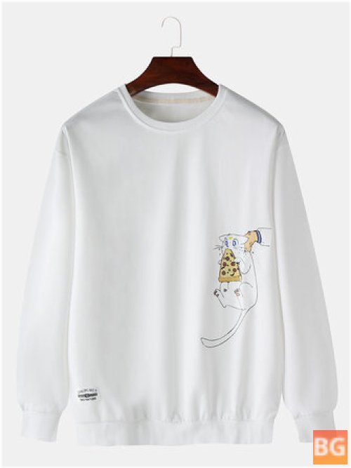 Male Sweater with Cartoon Cat Print Pattern