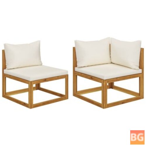 Set of 2 Sofa Set with Cream Cushions and Wood