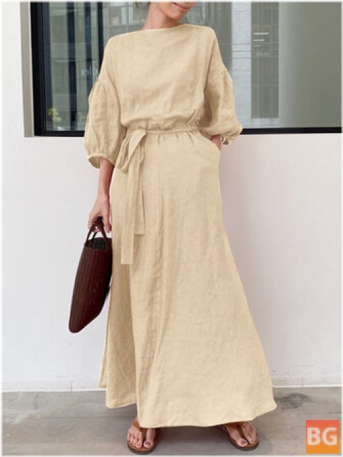 Vintage Maxi Dress with Puff Sleeves and Pocket Tie