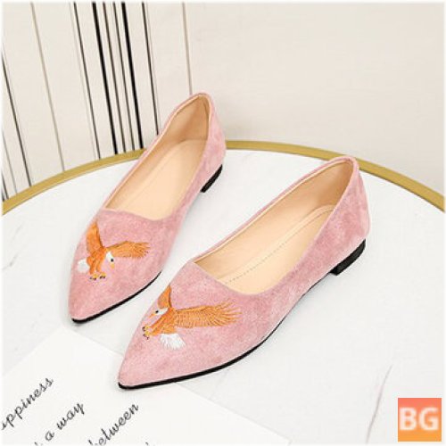 Suede Bird Embroidered Shoes for Women