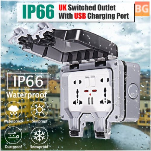 Outdoor Weatherproof Double Socket with USB Charger